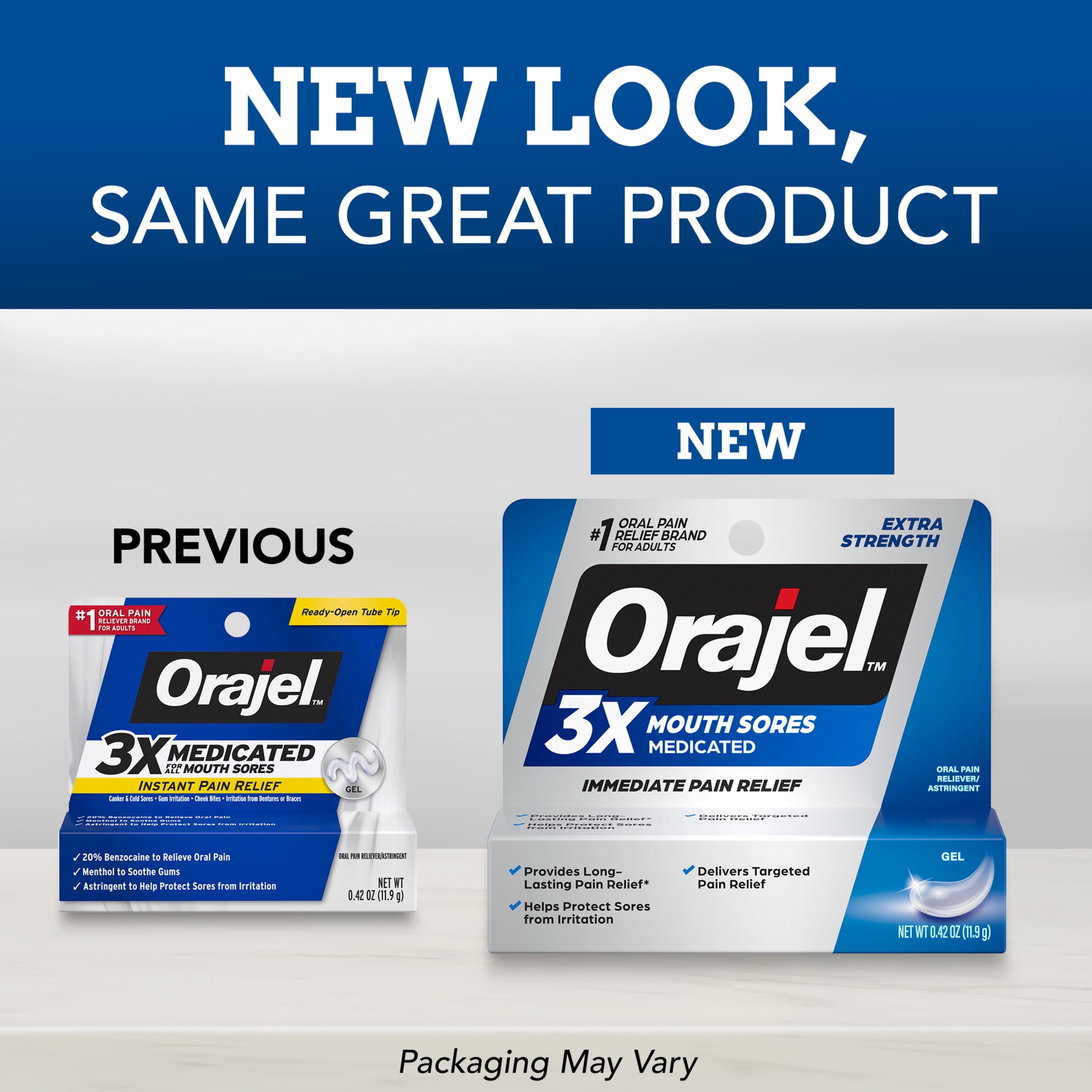 Orajel 3X Medicated for All Mouth Sores Gel with Benzocaine, Oral Pain Reliever, 0.42 oz