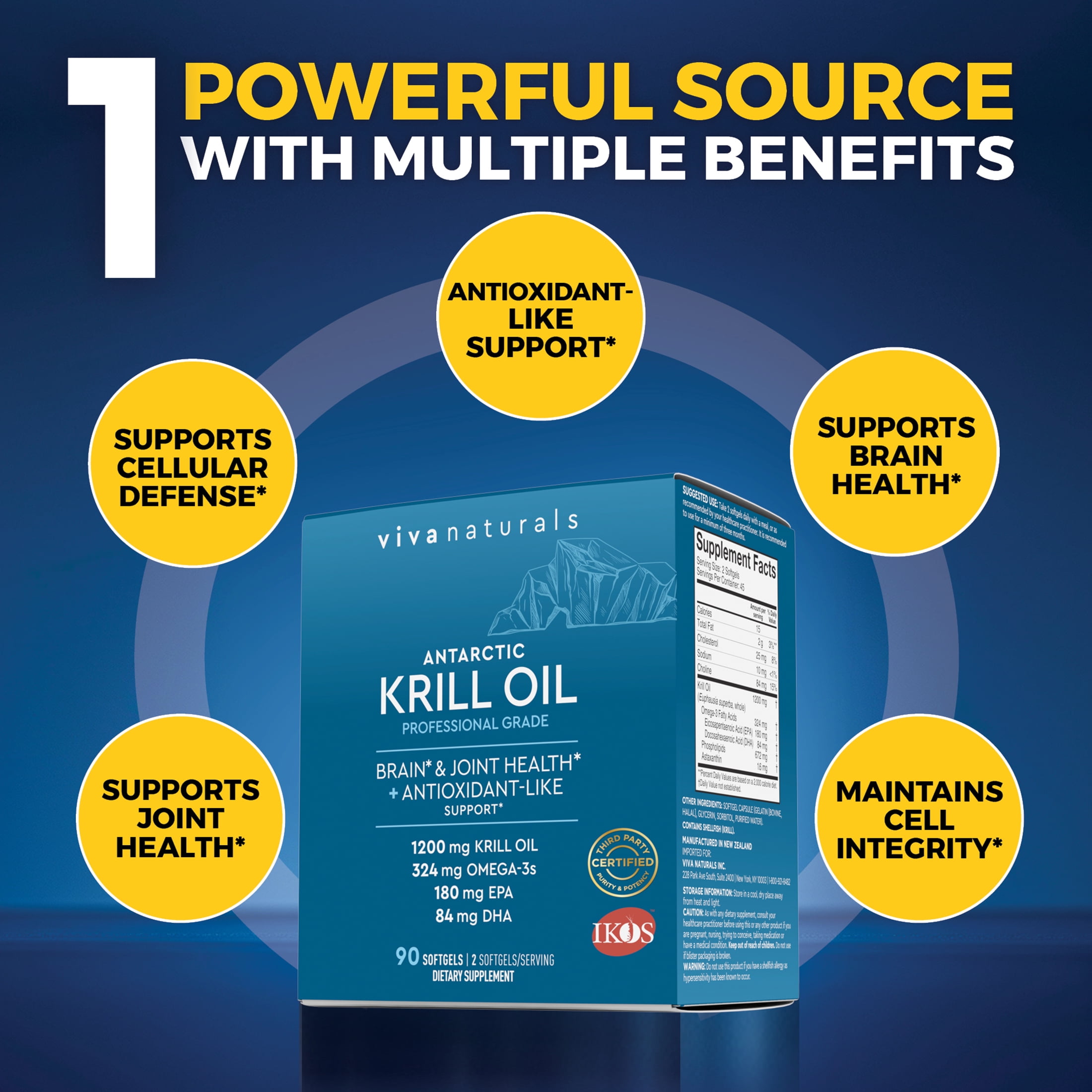 Viva Naturals Professional Grade, Antarctica Krill Oil, 1200 mg 90 Softgels