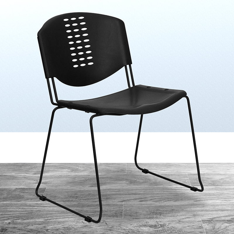 5 Pk HERCULES Series 880 lb Capacity Black Plastic Stack Chair with Black... 