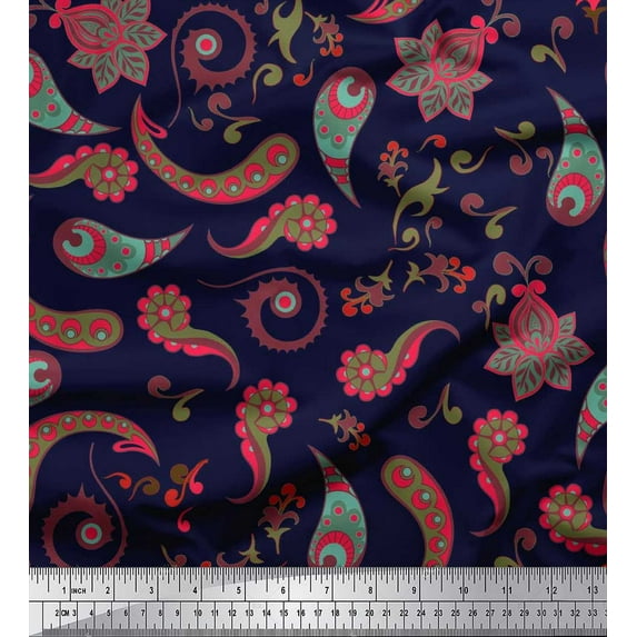 Soimoi Silk Fabric Artistic Paisley Decor Fabric Printed Yard 42 Inch Wide