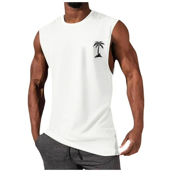 HCNTES Mens Beach Tank Top Summer Sleeveless Tee Shirt Gym Workout Tanks Sportswear Undershirt Running Vest(White,S)