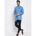 thumbnail image 5 of eloria Men's Trending Indian Traditional Solid Blue Asymmetric Kurta, 5 of 7