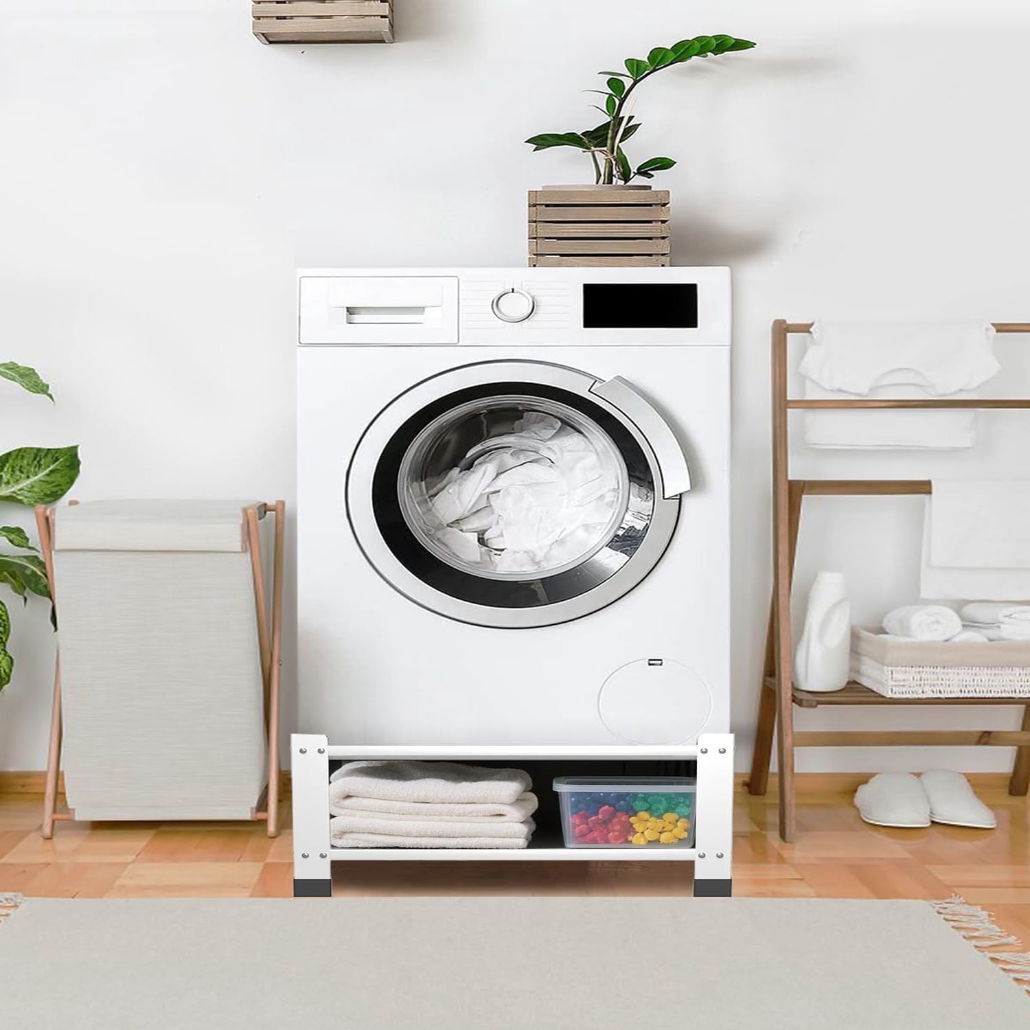 Gaderth Washer Dryer Pedestal With Storage Shelf, Washer and Dryer Pedestals 28.3 x 28.3 x 14 in, Washing Machine Pedestals Stand 800 lb Capacity Carbon Steel Laundry Pedestals, White