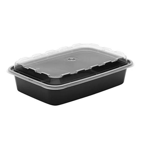 Cubeware Rectangular Black Reusable Plastic Microwavable Food Container with Clear Lid Set, 16 Ounce - 150 Set per case.
