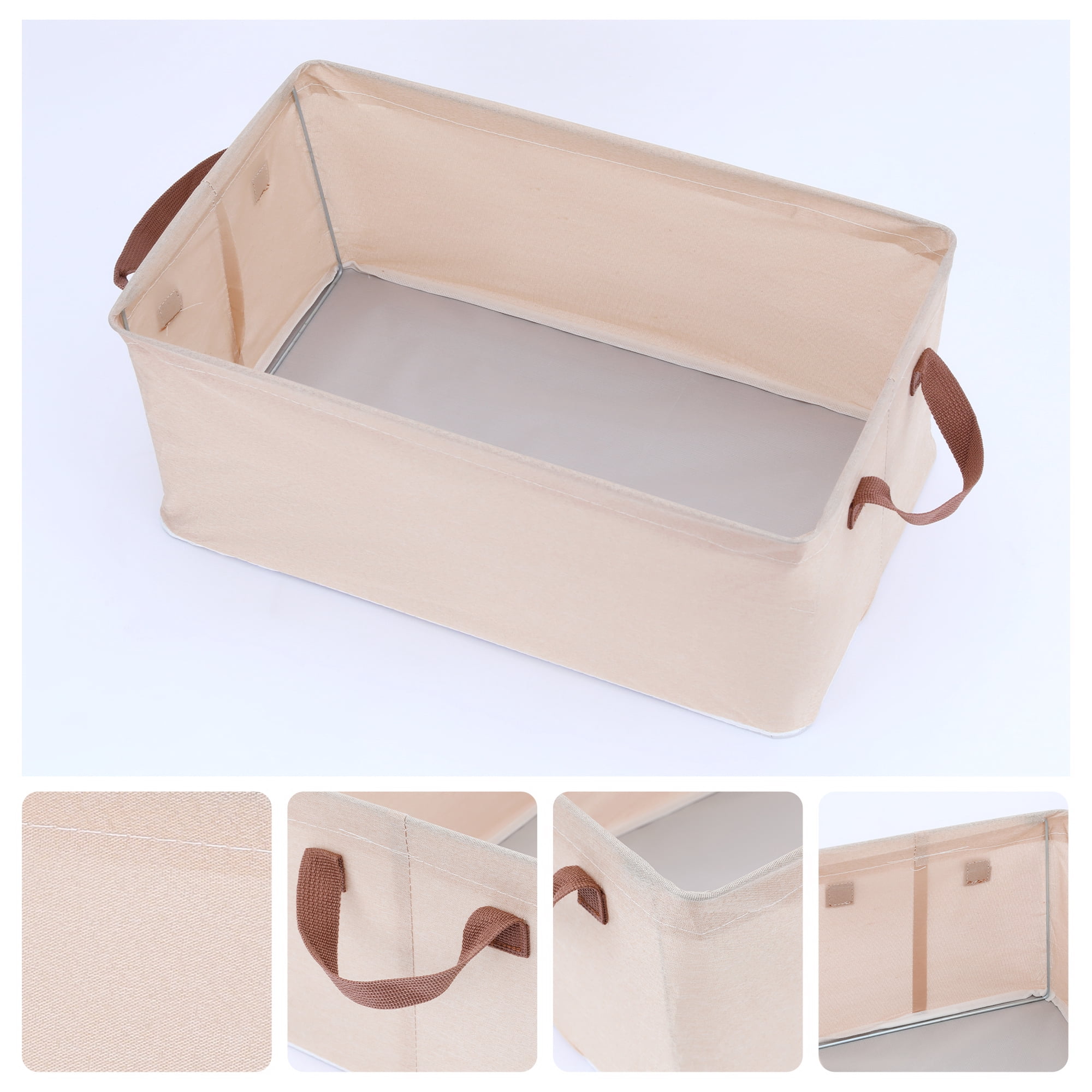Unique Bargains Fabric Storage Bin with Handles, Collapsible Basket Beige 19*11*8in