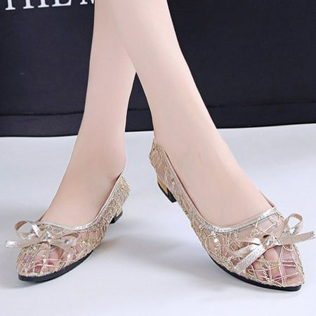 

WQJNWEQ Sandals Plus Size British Style Pointed Toe Women s Bowknot Net Gauze Single Shoes Sales