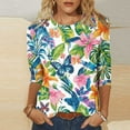 thumbnail image 2 of CYMMPU Loose Fit Crew Neck Spring Tops Fall Trendy Shirts Floral Printed Blouses for Women Dressy Casual T-Shirts 3/4 Sleeve Lightweight Basic Tees Multicolor XXXL, 2 of 5