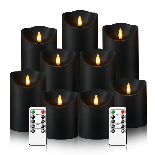 Set de 9 velas Nimiko sin llama con mando a distancia, color negro