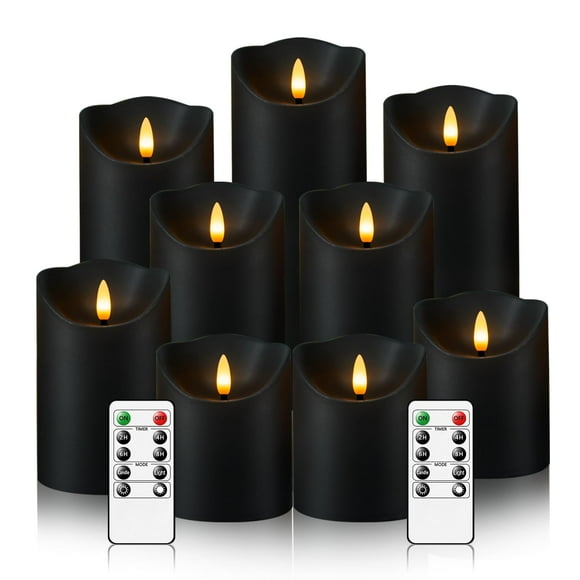 Set de 9 velas Nimiko sin llama con mando a distancia, color negro