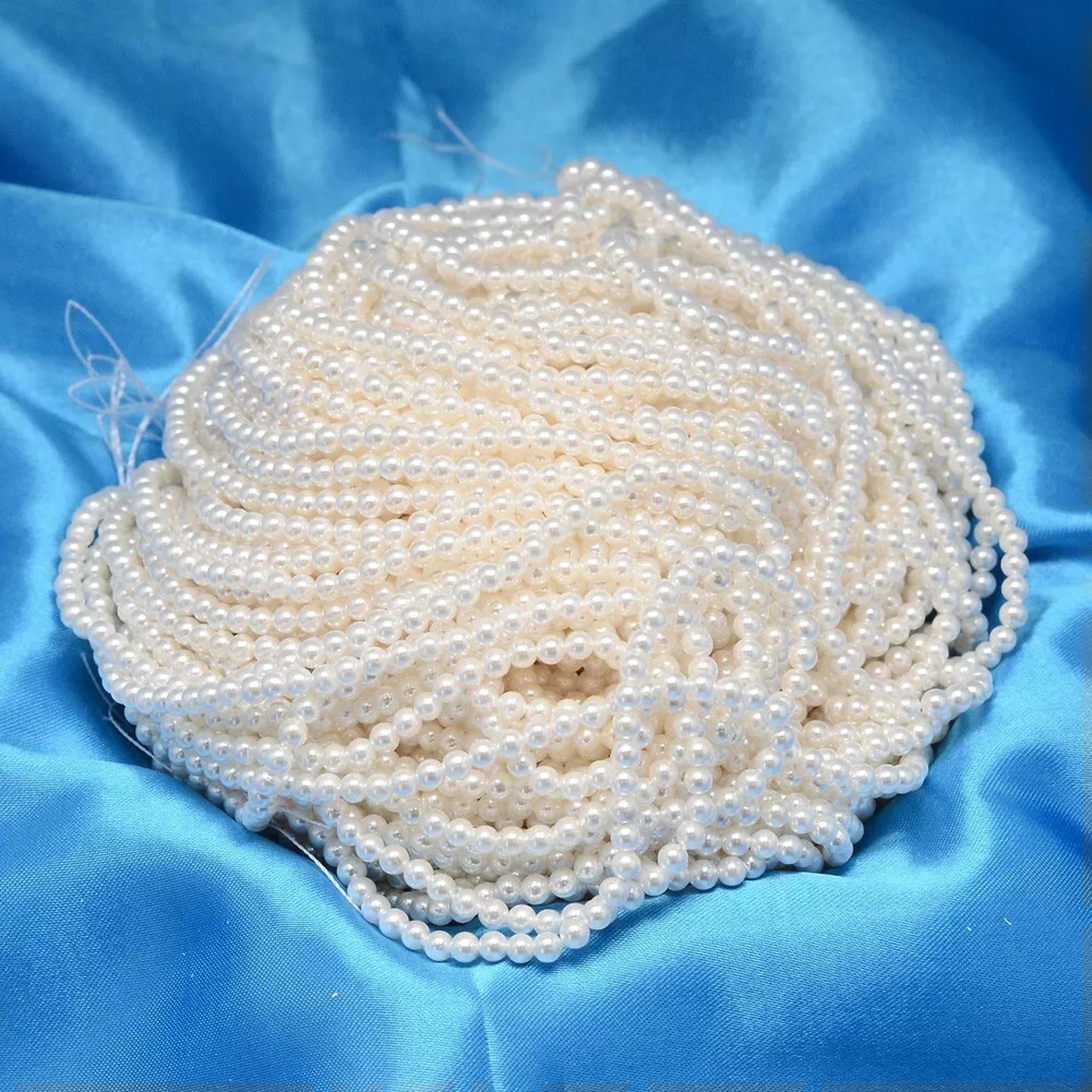 EOEMY 5 Strands White 3mm Round Shell Pearl Bead Strands Crafts For Jewelry Making 15"