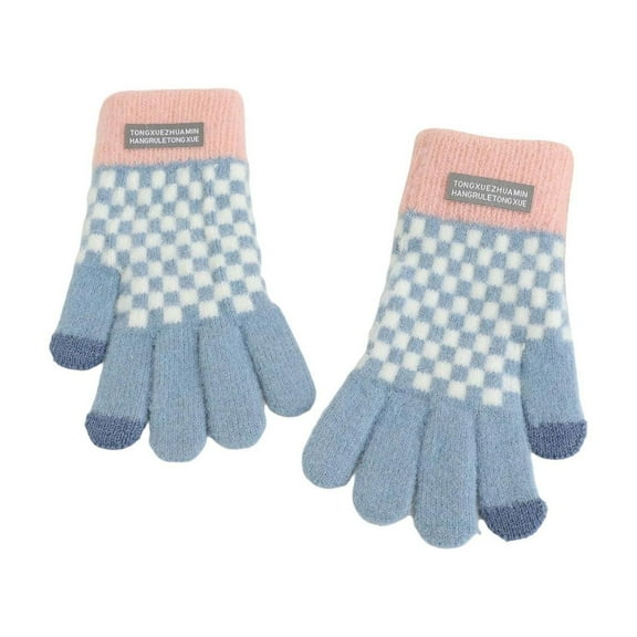 FAWUUDO Winter Gloves for Women Warm Knit Touchscreen Gloves Soft Fleece Lined Gloves Blue