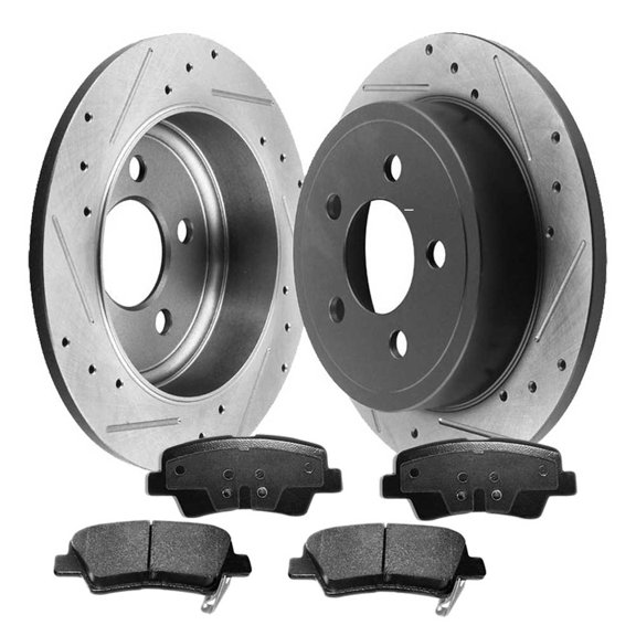 MotorbyMotor Front Rotors 283mm Drilled & Slotted E-Coating Brake Rotor & Ceramic Brake Pad Replacement for Kia Optima, Hyundai Azera Sonata Disc Brake Rotors