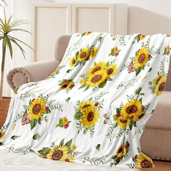 Sunflower Gifts for Women, Sunflower Butterfly Throw Blanket Super Soft Flannel Fleece Blankets Lightweight Fluffy Plush Bed Blankets for Bedding Sofa and Travel 50"X60" Visit the Tupmnbry Store