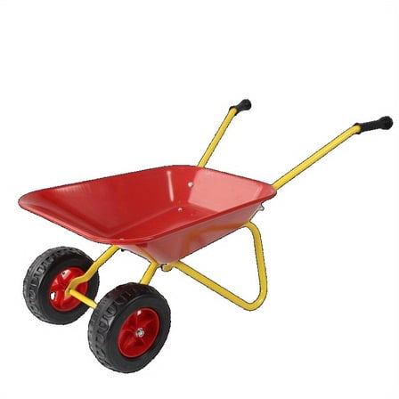 Heavy-Duty Metal Construction Truck - Two-Wheeled Garden Cart with All-Terrain Tires | Red Steel Frame for Soil, Sand & Leaves | Outdoor Play & Lawn Care