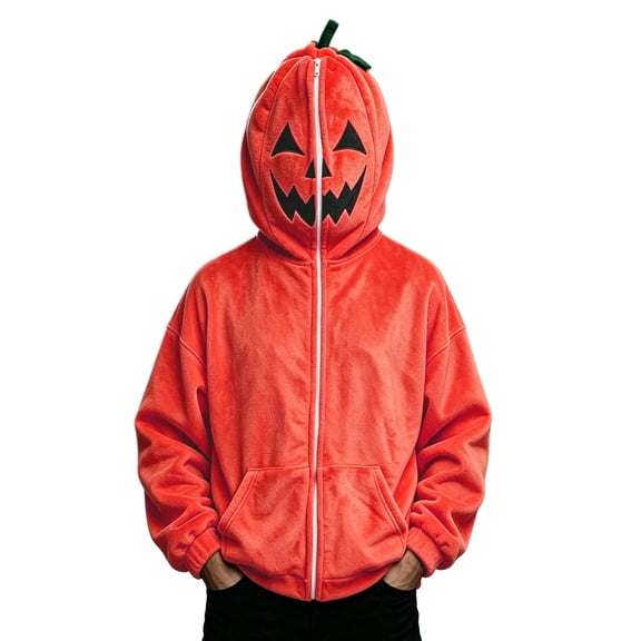 ZGRBOU Men's Pumpkin Hoodie Casual Full Zip Flannel Hooded Sweatshirt Fall Funny Holiday Pullover Tops with Pockets