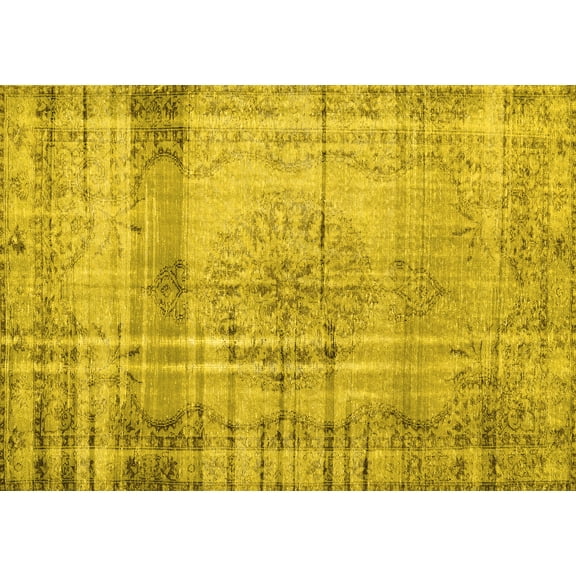 Ahgly Company Machine Washable Indoor Rectangle Persian Yellow Traditional Area Rugs, 5' x 7'