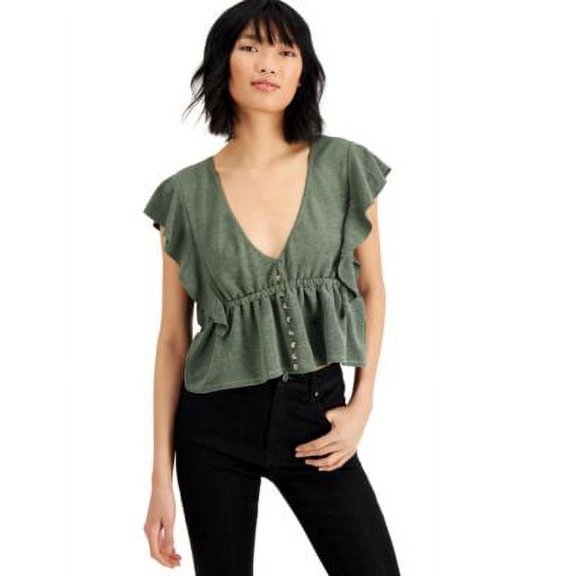 MSRP $40 Bar Iii Textured Deep V-Neck Top Green Size Small