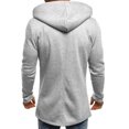 thumbnail image 6 of Wuxian Men Sweatshirts Full Zip Mid Length Drawstring Casual Hoodie Long Sleeve Solid Sweatshirt With Pockets Streetwear,Grey,L, 6 of 7
