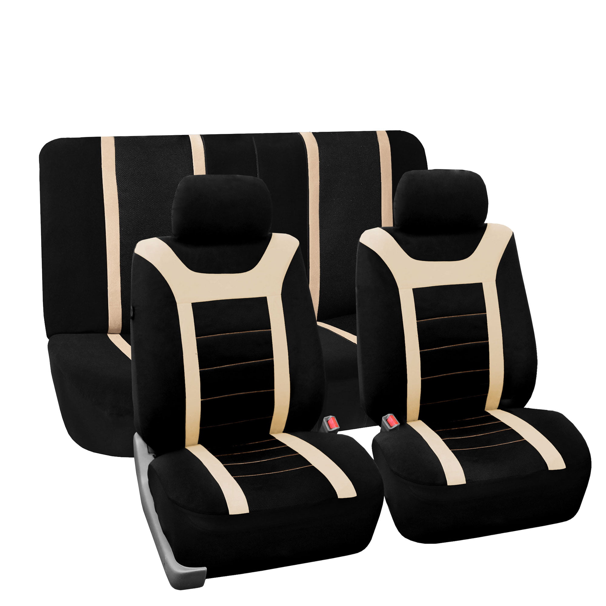 SUV Truck Fit Most Car or Van Airbag Compatible and Split Bench FH Group FH-FB063115 Full Set Sports Fabric Car Seat Covers Solid Black 