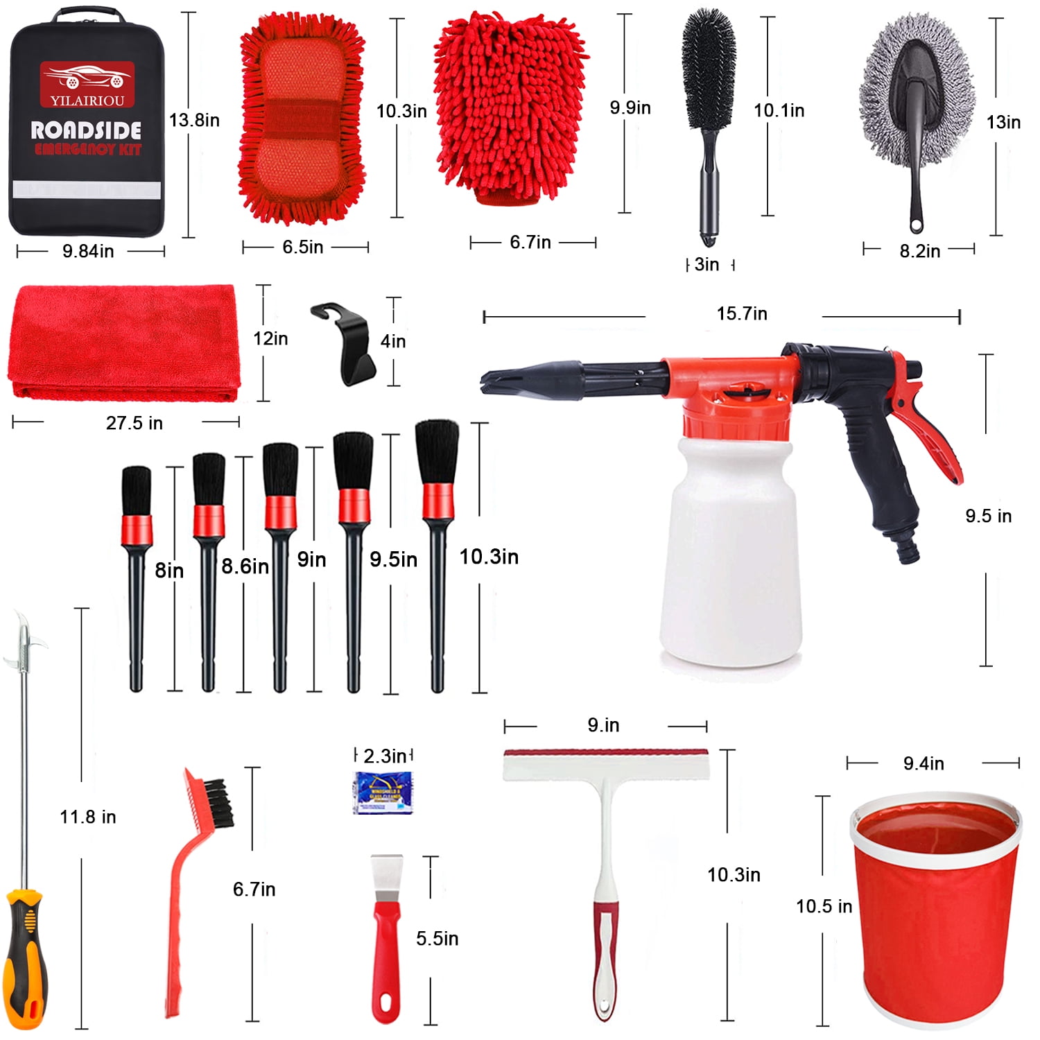 Car Wash Kit - Car Cleaning Kit,Car Wash Kit with Foam Gun, Microfiber Sponge and Towels,Tire Brush, Collapsible Bucket,Car Wash Foam Gun