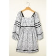 thumbnail image 6 of Women's Gray Floral Print Open Back Balloon Sleeve Mini Dress - Elegant Square Neck Design | [ZhiHiMeRi] | (US 12-14)L, 6 of 12