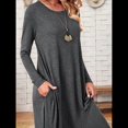 thumbnail image 4 of Vestido Informal Holgado de Cuello Redondo y Larga para Mujer, con Bolsillos Inclinados y Dobladillo Curvo. Gris Oscuro XXL, 4 of 9
