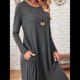 thumbnail image 4 of Vestido Informal Holgado de Cuello Redondo y Larga para Mujer, con Bolsillos Inclinados y Dobladillo Curvo. Gris Oscuro S, 4 of 9