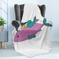 thumbnail image 4 of Mermaid Soft Flannel Fleece Throw Blanket, Baby Mermaid Sleeping on Top Giant Fish Happy Best Friends Kids Nursery Theme, Cozy Plush for Indoor and Outdoor Use, 60" x 80", Purple Teal, by Ambesonne, 4 of 5
