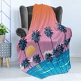 thumbnail image 4 of Summer Soft Flannel Fleece Throw Blanket, Beach Landscape by the Ocean Under Sun Palm Trees Island Tropical Holiday Coastal, Cozy Plush for Indoor and Outdoor Use, 70" x 90", Multicolor, by Ambesonne, 4 of 5