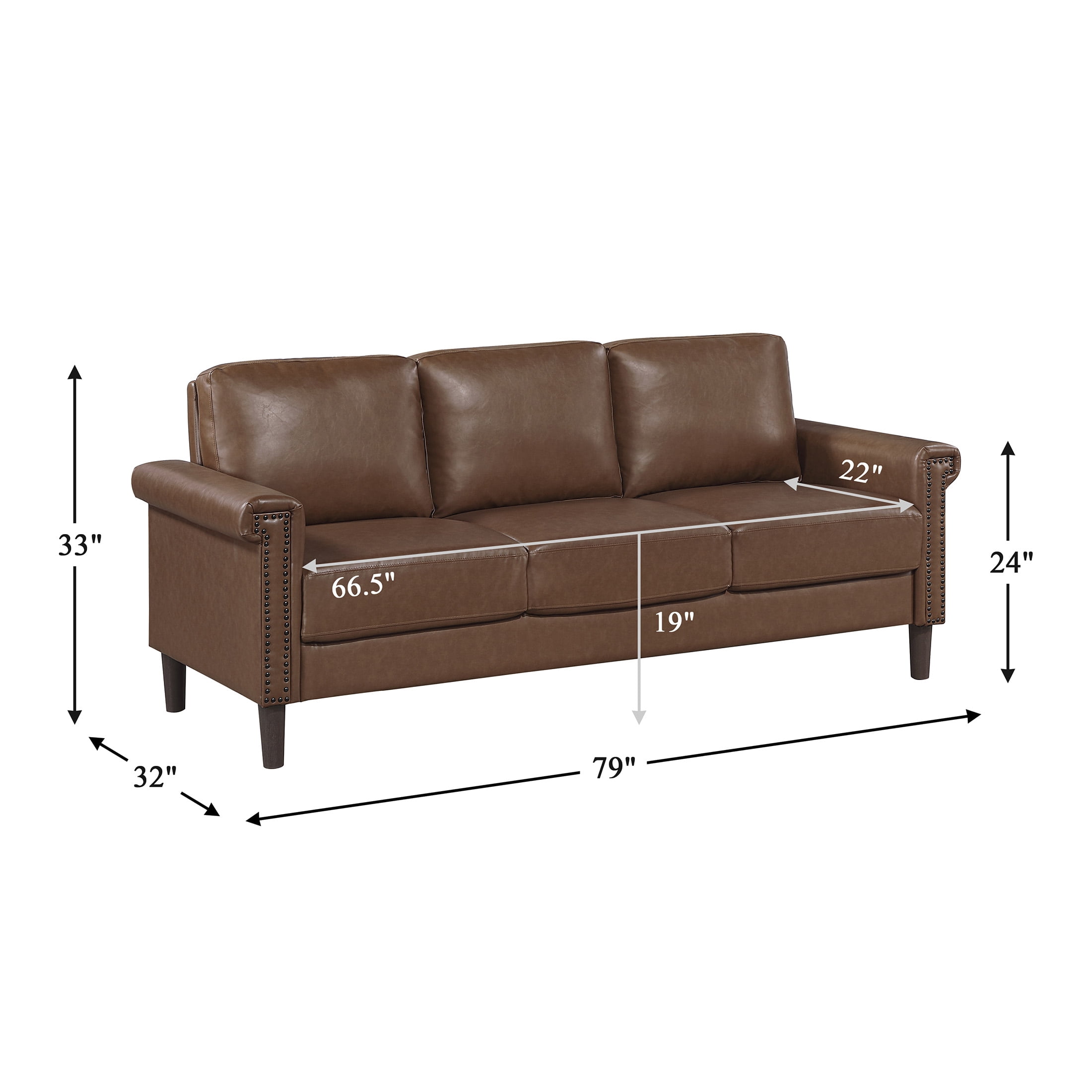 OakvillePark Hartwell Faux Leather Sofa with Nailhead Trim, Chocolate