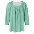 thumbnail image 7 of yunLCZ Casual Tops Everyday Low Price A Vintage Solid Color T Shirt With A Square Neck For Ladies A Casual Pleated Loose And Flowing Three Quarter Sleeve Top Everyday wear simple women's T-shirts, 7 of 7