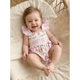 thumbnail image 4 of BemeyourBBs Mama's Bestie Baby Girl Summer Clothes Newborn Baby Girl Mommy's Bestie Outfit Tulip Print Romper Letter Embroidery Square Neck Plaid Flying Sleeve Front Bow Bodysuit Jumpsuit Playsuit, 4 of 9