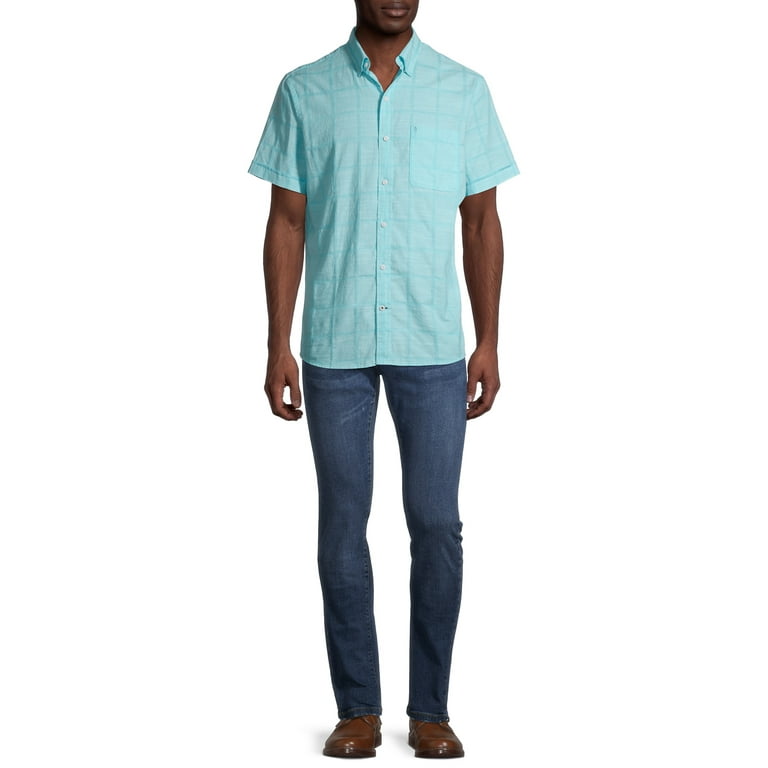 IZOD Men's Saltwater Comfort Windowpane Short Sleeve Button, 41% OFF