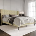 thumbnail image 2 of Home Design Danville Twin Tufted Upholstered Platform Bed with Wingback Headboard and Foam Cushion, Cream, Easy Assembly, 2 of 5
