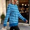 thumbnail image 3 of Dzrciro Sweatshirt for Women, Stripe Long Sleeve Crew Neck Navy Pullover Tops with Scalloped Hem, Fall Casual Loose Comfy Sweatshirts S-2XL, 3 of 8