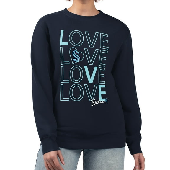 Women's G-III 4Her by Carl Banks Deep Sea Blue Seattle Kraken Lots Of Love Team Logo Graphic Pullover Sweatshirt