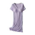 thumbnail image 2 of CHUANK Liquidation Vêtements de Maternité pour Femmes Allaitement Uni Col en V Manches Courtes Post-Partum Robe de Grossesse Vêtements de Nuit avec Coussinet de Poitrine, 2 of 8