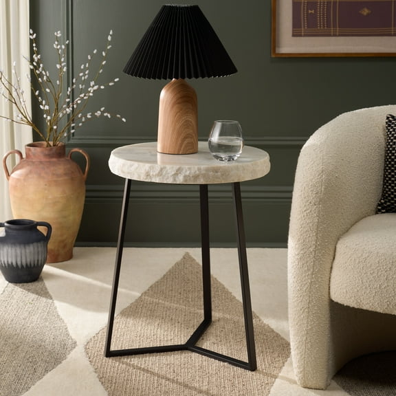 Safavieh Elenore Modern Metal Round End Table, Cream / Black