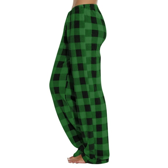 Inglocry Flannel Fuzzy Pajama Pants Women Fall Winter Sleepwear Soft Holiday Plaid Fleece Loungewear Bottoms Pj Pants Green S