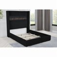 thumbnail image 3 of Velvet Upholstered California King Size Bed with Electric Fireplace, USB Port, Modern Bedroom Bed Frame, Black, 3 of 7