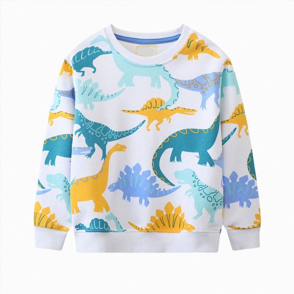 larppty Toddler Boys Sweatshirts Long Sleeve Pullover Girls Crewneck Tops Cartoon Sport Shirts for Kids (White,5-6 Years)