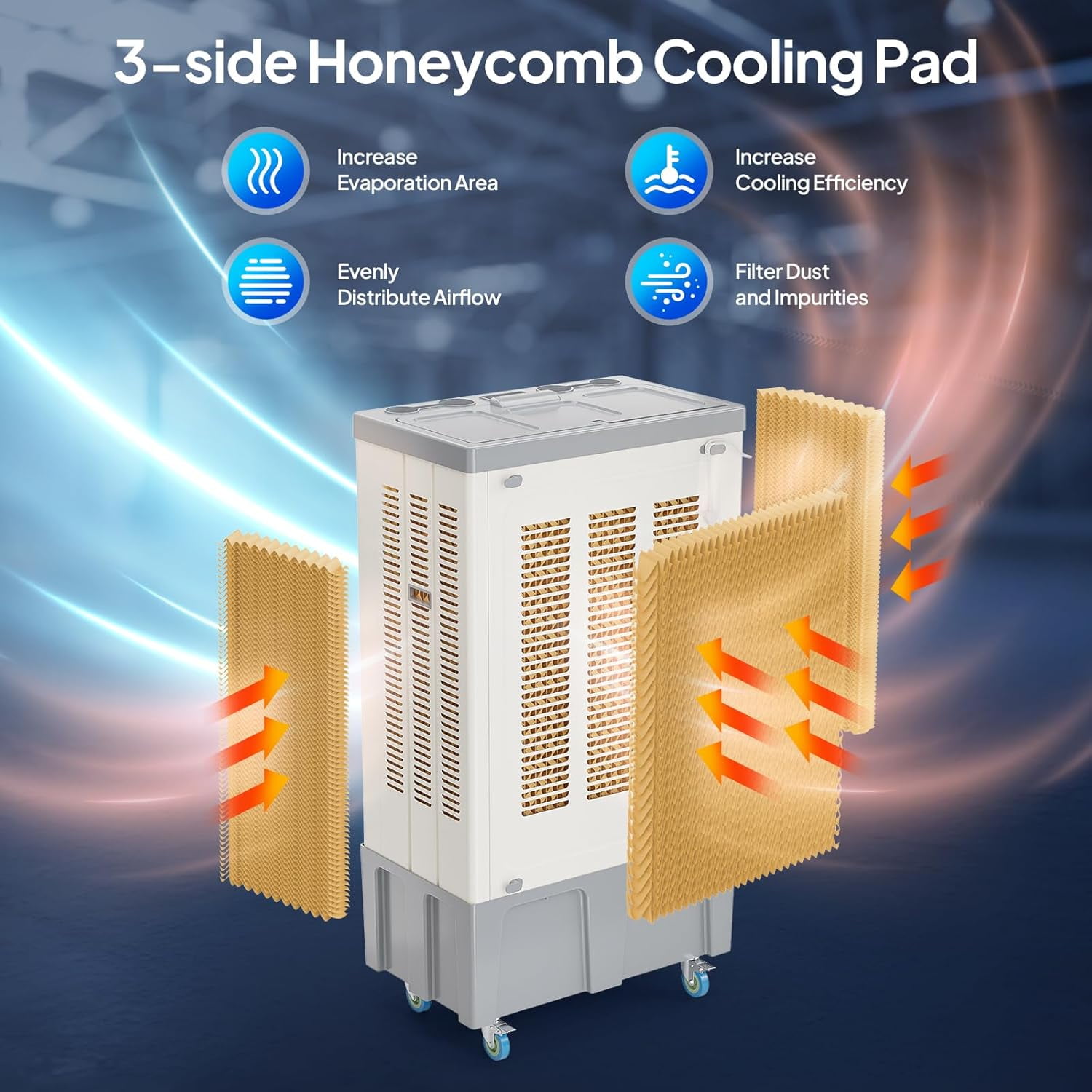 ROVSUN 34.3Gal/130L Swamp Cooler, 9000CFM Evaporative Air Cooler, 500W Strong Motor, 3 Speeds, 4 Ice Packs, 3-IN-1 Humidifying Cooling Fan for Shop, Factory, Garage