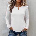 thumbnail image 4 of IUYRTFE Women's Crew Neck Long Sleeve Top with Notched Detail Slim Fit Solid Color Casual Tee, 4 of 8