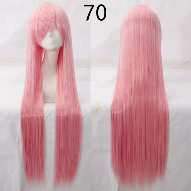 Peluca de Cosplay de pelo sintético largo, pelo blanco y morado, fibra resistente al calor, color negro, liso, para fiesta, lolita, color rosa