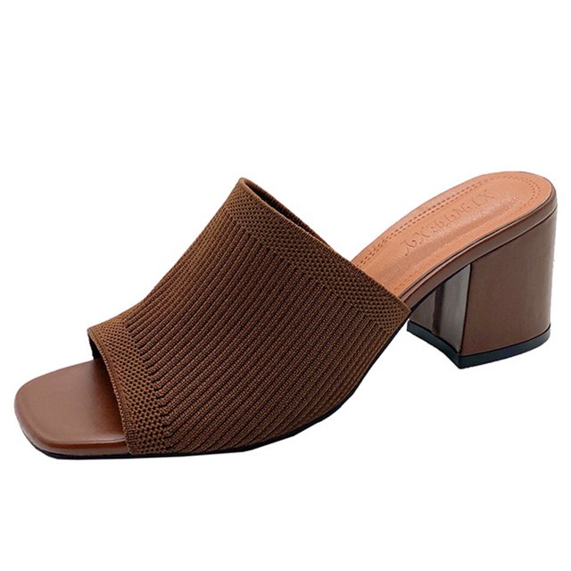 Zapatos Vestir Tacón Con Punta Abierta Cuadrada Sandalias Punto para Mujer
