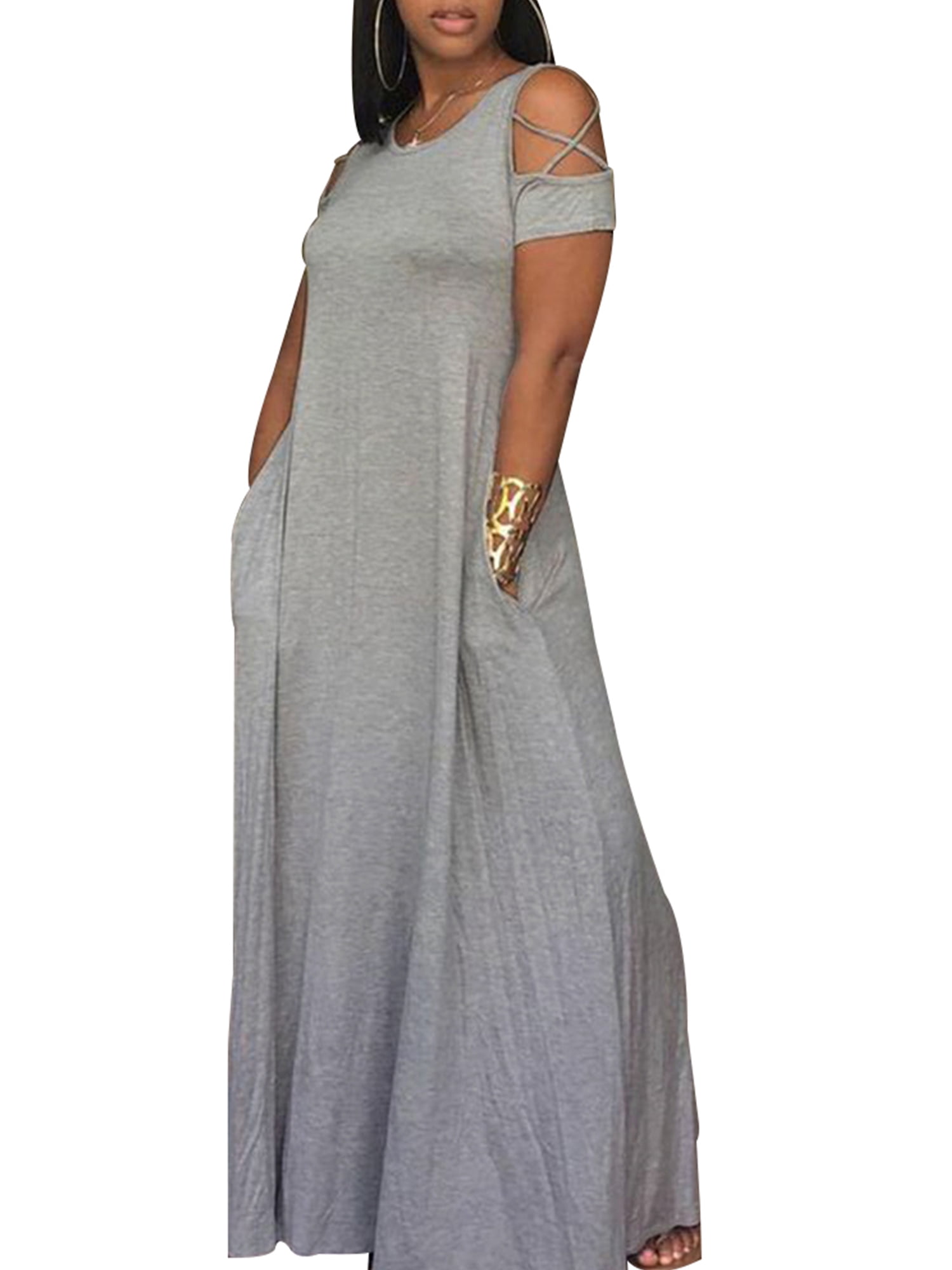 Short Sleeve Long Kaftan Maxi Dress 