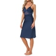 thumbnail image 4 of INSPIRE CHIC Women's Elegent Satin Nightgown Sexy Sheer Lace Cheimise Spaghetti Lace Trim Baceless Silky Sleep Dress M Blue, 4 of 6