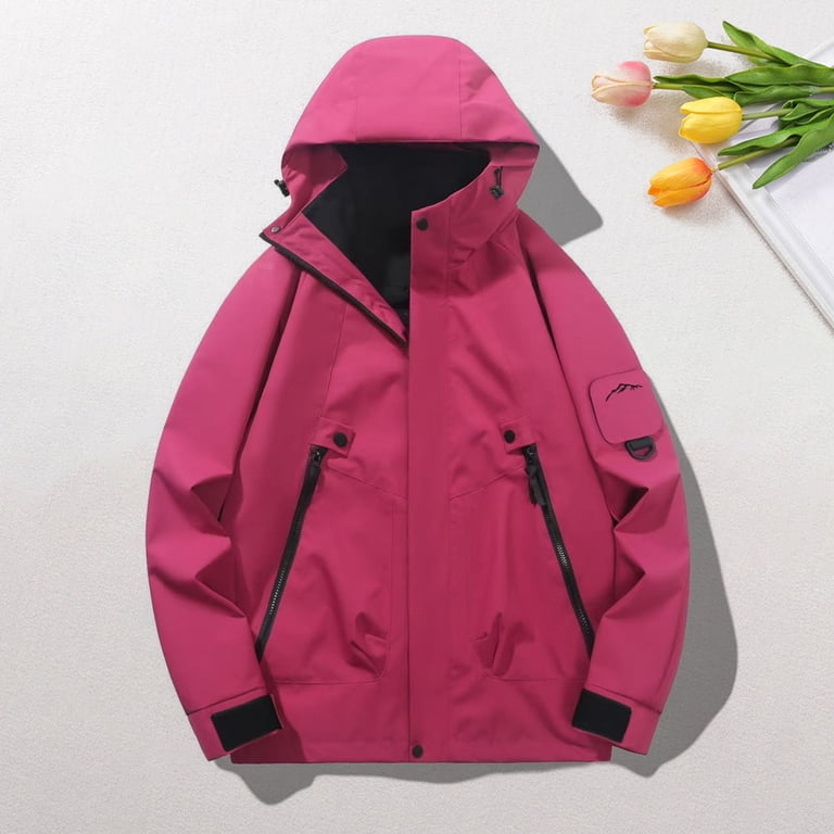 Stamzod Wind Breaker Jackets Mens Solid Color Full-Zip Raincoat with Hood  Casual Long Sleeve Windbreaker for Outdoor Travel Hiking Cycling Hot Pink XS