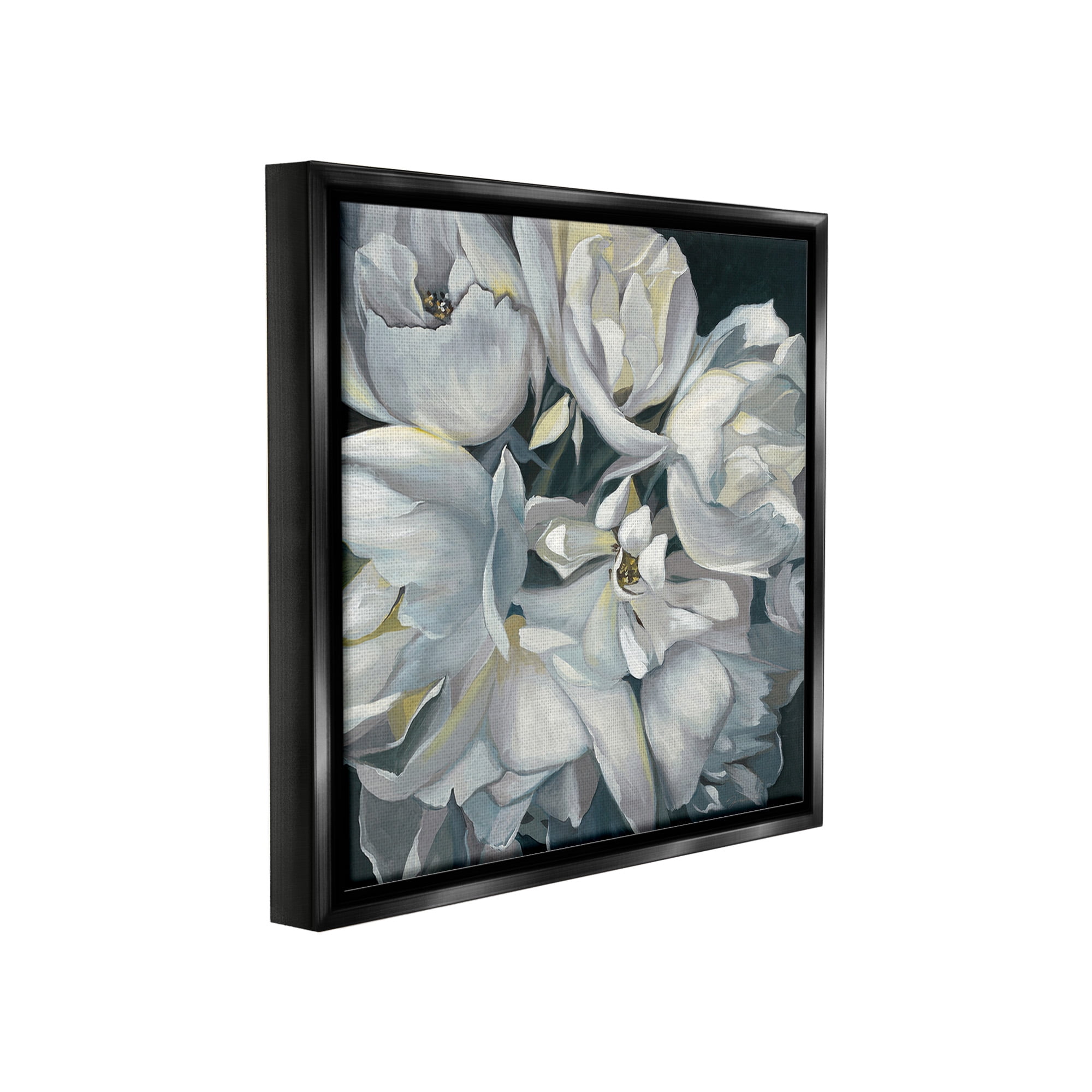 Stupell Industries Traditional Grey Blossom Botanical & Floral Painting Black Floater Framed Canvas Art Print Wall Art, 18 x 18