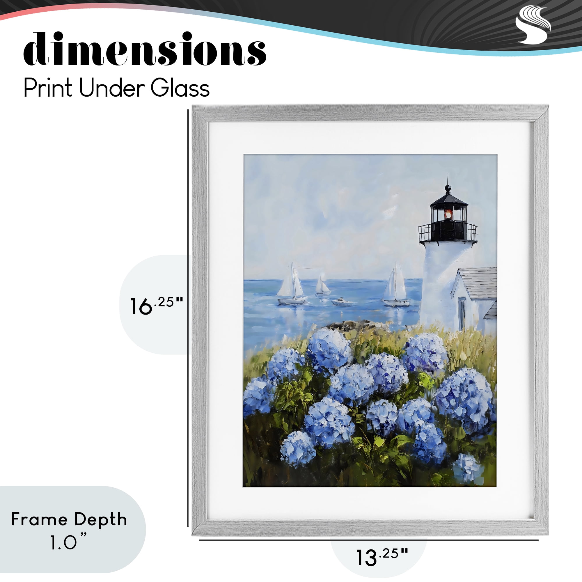 Stupell Industries Lighthouse Surrounded by Hydrangeas Gray Framed Print Under Glass, design by Arlington Prints